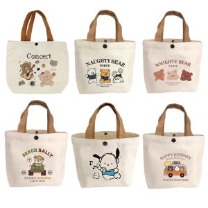 6PCS Korean Tote Bags Cartoon Handbag Large Capacity Canvas Bag Bento Lunch Bag for Women