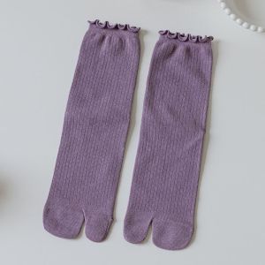 REEBO Harajuku Comfortable Split Toe Candy Color Cotton Ruffles Two Finger Socks Hosiery Two Toe Socks Middle Tube Socks