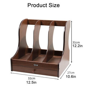 Wooden Desktop Organizer with Drawer Books Holder Organizer File Rack Organizer Multifunctional Storage Box File Organizer Rack Desk for A4 Documents Folders Supplies