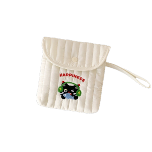 CAELARAU Large Capacity Embroidery Cherry Cosmetic Bag Square Cat Small Storage Bag Cute Menstruation Towel Storage Sanitary Napkin Storage Bag Women