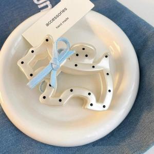 🔥🔥🔥adae Trắng Polka Dot Dog Bow cá mập Clip thanh lịch lớn tóc vuốt đơn giản phong cách Hàn Quốc thời trang tóc phụ kiện