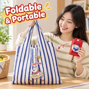 Tulip Home Furnishings Store Mladen Cute Cartoon Printed Foldable Reusable Large Capacity Shoulder Tote Handbag Wide Handles