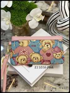 Pouch Dompet wanita Bahan Kanvas Kombi Kulit