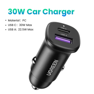 Bộ Sạc Xe Hơi UGREEN PD30W 1A1C Fast Car Charger Hỗ trợ iPhone 15/14/13 Pro Max iPad Pro/Air Samsung Galaxy S24/S23/S22 Ultra | Model:25845