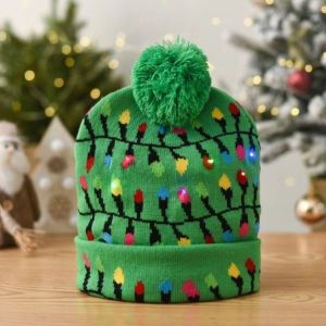 FLYING Warm LED Christmas Hats Colorful Santa Year Cap Winter Xmas Glow Knitted Hats Christmas Party