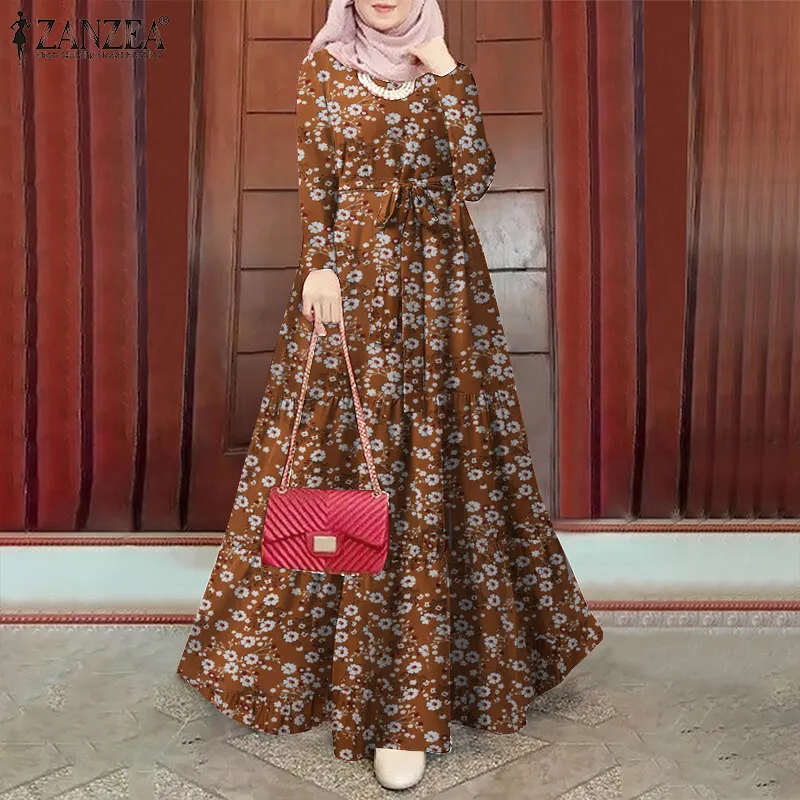 ZANZEA Muslimah Women Muslim Raya Clothes Vintage Floral Printed Maxi Dress Party Prom A Line Sundress Lazada Singapore