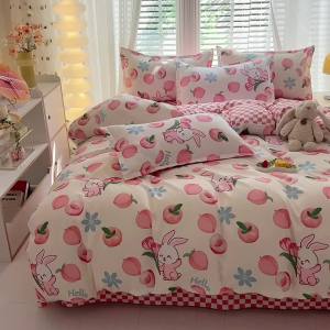 Napu Fresh Internet Celebrity Bedding Set Four-Piece Washed Cotton Student Dormitory Bed Sheet Double Duvet Cover Three-Piece Set LZD