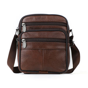 MISTLETOE Vintage Men Cow Genuine Leather Bag Travel Zipper Small Shoulder Bag for Men 2025 Birthday Gifts