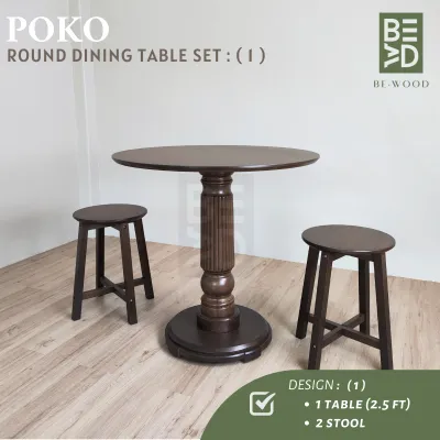 POKO Round Dining Table With Stools Square Table Meja Makan Bulat 2.5ft/3FT/3.5FT/4FT Stool Kerusi Kecil (BE WOOD)