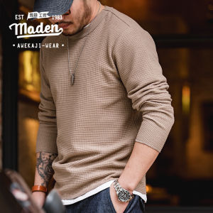 Maden brand tooling style 2025 autumn new men youth Japanese retro 300g waffle round neck T-shirt sweater three needle boy long-sleeved thin bottoming shirt