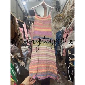 đầm váy len dây maxi màu cầu vồng pastel