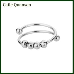 Caile Anxiety Balls Beads Rings For Women Open Spinner Adjustable Finger Ring Stainless Steel Rotating Freely Anti Stress Jewelry Gift