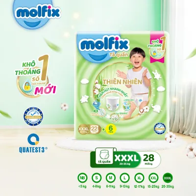 [QUÀ TẶNG GIỚI HẠN – ĐƠN 299K/799K] Tã Quần Thiên Nhiên Molfix Natural Super Jumbo XXXL28