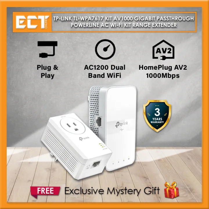 TP-Link TL-WPA7617 KIT AV1000 Gigabit Passthrough Powerline ac Wi-Fi Kit Range Extender