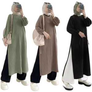 TERLARIS...?LONG TUNIK KNIT HORNET TERBARU BAHAN KNIT HORNET TEBAL