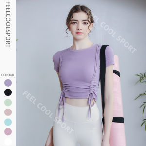 FITCOO SPORT ผู้หญิงเสื้อผ้าโยคะแห้งเร็วความชื้น Wicking เหงื่อ Wicking ท็อปส์พืชDrawstring แขนสั้นเสื้อยืดกีฬาเสื้อผ้าออกกำลังกายผู้หญิง