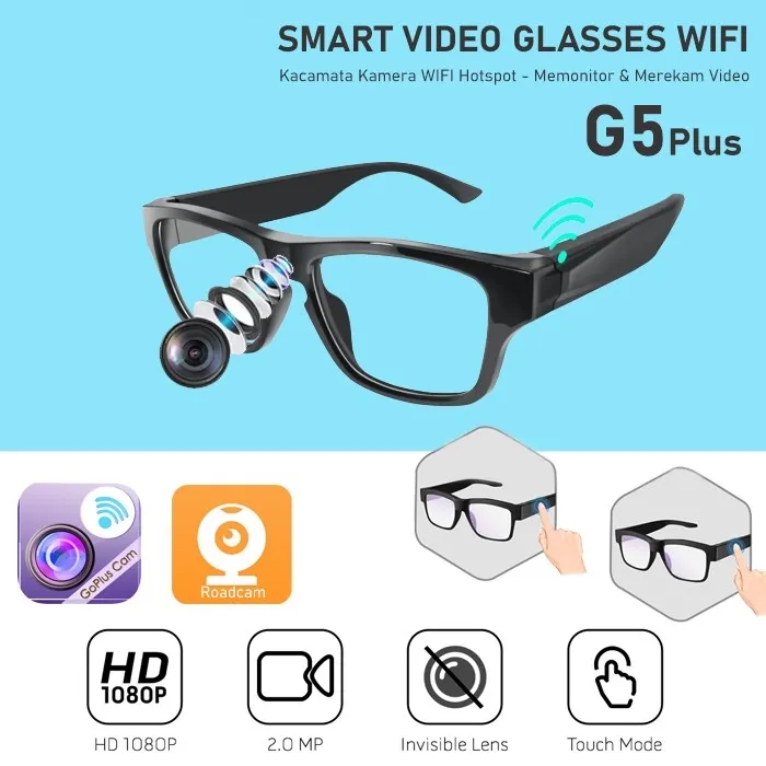 Kacamata Kamera WIFI 2MP HD 1080P WIFI Hidden Camera Glasses - Main Image