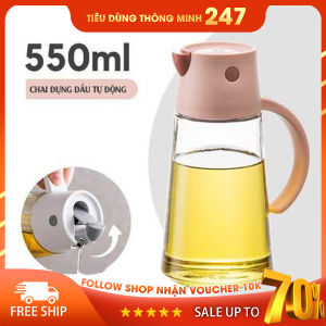 Chai thủy tinh đựng dầu ăn Chai lọ chiết rót tự động mở nắp khi rót - Vòi rót Inox 304 - 550ml ( Màu ngẫu nhiên )