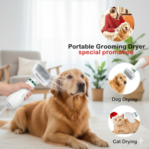 [SG Stock] 2-in-1 Pet Hair Dryer & Slicker Brush | 3-Level Adjustable Temperature | Low Noise Dog Dog Grooming Blower | Portable Hair Dryer for Cats & Dogs