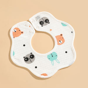 [5 pcs]A Newborn Baby Bibs Pure Cotton Waterproof Knitted Petal Bibs with Double Snap Soft and Absorbent
