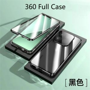 360 Full Case For Xiaomi 15 Xiaomi Mi 14T 14 Pro 5G Case Double Sided Magnetic Adsorption Metal Capa Tempering Glass Phone Cover