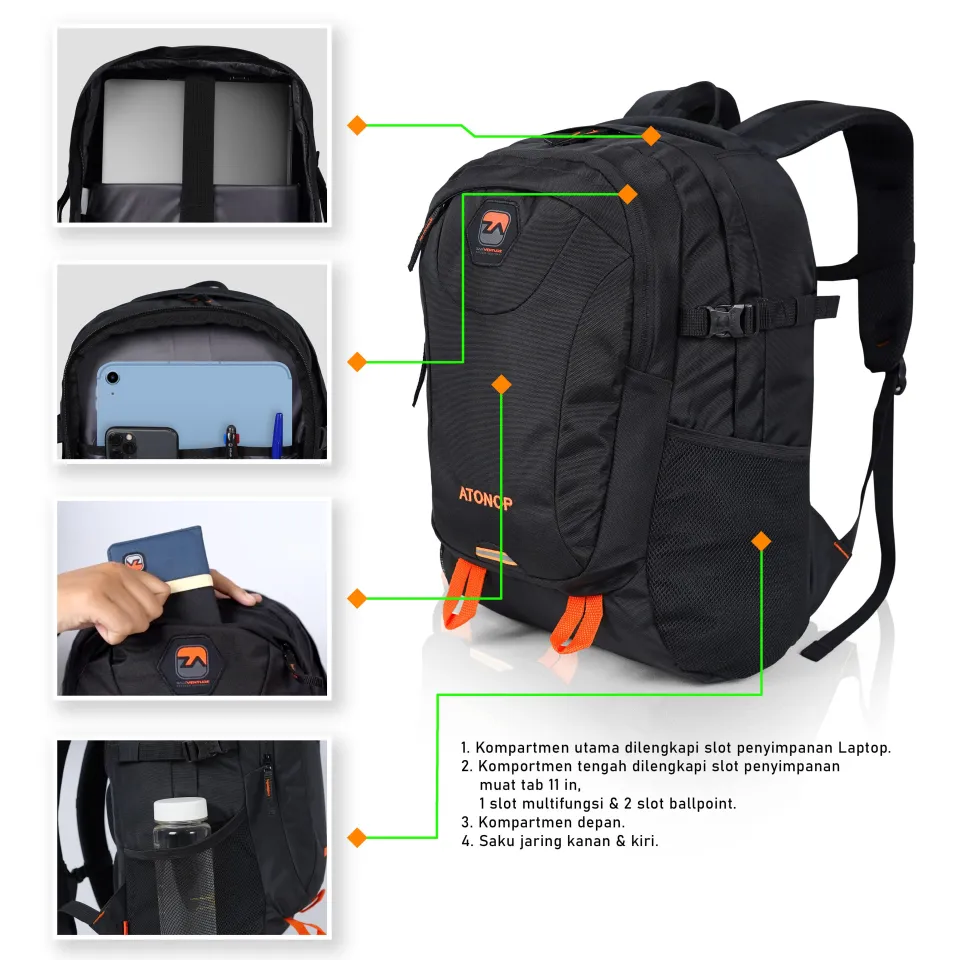 Zarventure Atonop Tas Daypack Laptop Backpack Ransel Sekolah 28