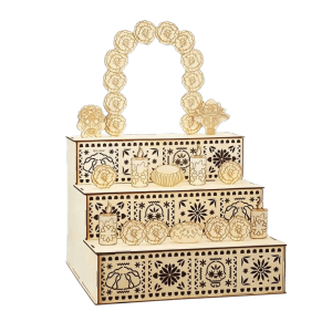 RANZH Wooden Day of Dead Ofrenda Box Skulls Candles DIY Memorial Display Box Dia De Los Muertos Flower Mexican Dead Shadow Box Ancestor Memorial