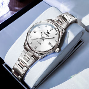 OLEVS 3621 Quartz Women Fashion Watch Gift Round-dial Stainless Steel Watchband Wristwatch Week Display Calendar Luminous