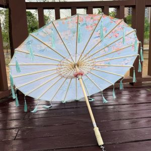 DOORSYUR Phong cách Trung Quốc Ô tua rua bằng vải lụa 70cm Cầm tay Ô múa cổ Cổ điển Chống gió Ô tua rua Dành cho Nữ
