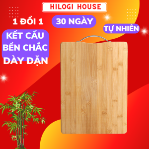 Thớt gỗ tre HilLOGI House loại dày kích thớt lớn 20x30 có tay cầm inox tre tự nhiên kết cấu mịn bền