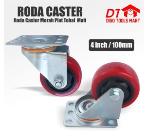 Roda Caster Merah Plat Tebal Hidup 4Inci Roda Merah Tebal 1Pcs