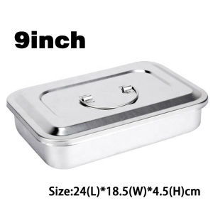 9/11.5 Inch Large Capacity Dental Instrument Tray With Lid Stainless Steel Sterilizer Box