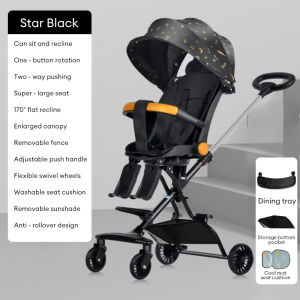 Baby Stroller with Reclining Seat 360 Rotation Sun Canopy Snack Tray Oxford Fabric Faux Leather Seat Titanium Alloy Handle