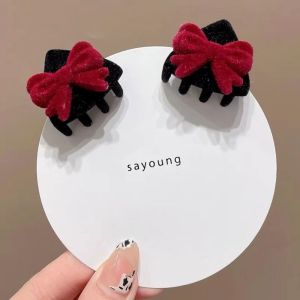 REEBO Bow Cat Ear Hairpin Heart Flocking Velvet Hair Clip Sweet Small Hair Claw Childrens Hair Clip Girls