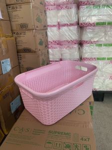 ตะกร้าผ้าพลาสติก 55 ลิตร ลายหวาย สีพลาสเทล ทรงเตี้ย แข็งแรง เนื้อหนา พร้อมส่ง