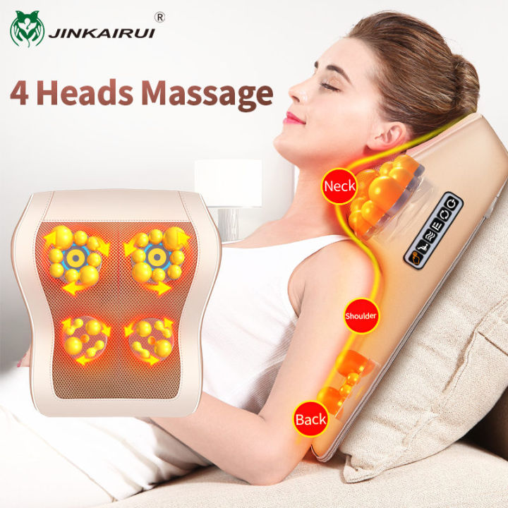 Jinkairui Neck Massager 4 heads Back Massage Pillow Kneading Heating Electric Body Massage Machine Home Office Car Use Lazada PH