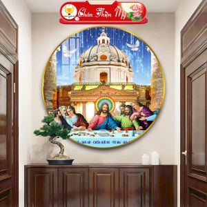 Tranh Tráng Gương Pha Lê Tròn CHÂN THIỆN MỸ Tranh Công Giáo Treo Tường Bữa Tiệc Ly 12 Thánh Tông Đồ TG-T1-2181