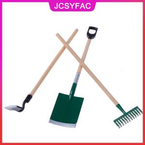 JCSYFAC 3psc/Bộ dụng cụ cào xẻng làm vườn bằng kim loại cho nhà búp bê phụ kiện thu nhỏ