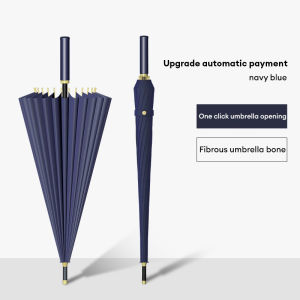 Large Size Automatic Long Handle Umbrella 16 Ribs Leather handle - Windproof Shockproof Business Umbrella Compact Durable Golf Umbrella with Buckle