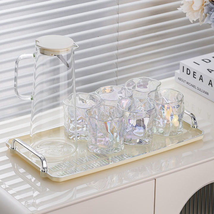 Bộ Bình Cốc Thuỷ Tinh Uống Nước Chịu Nhiệt 2 Màu Trắng Và Xám Khói Kèm Khay Cao Cấp - Lazada | Lazada.vn