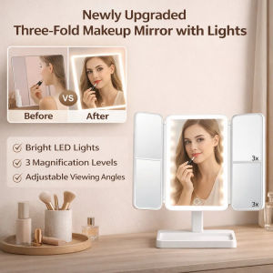 360° Wide-Angle LED Makeup Mirror for Home and Travel Portable and Waterproof Shadow-Free Lighting for Perfect Makeup