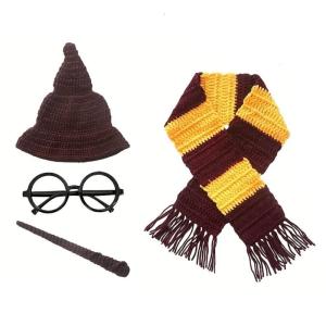 Newborn Wizard Costume Hat Stick Photo Clothes Photo Props 0-2M Baby Photo Clothing Outfit for Boys Girls 4pcs