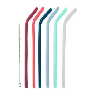 Manna Reusable Silicone Drinking Straw Set - Set of 6 with Straw Cleaner