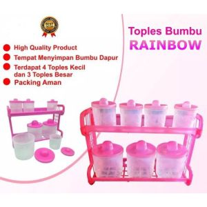 BEST MURAH !!! KITCHEN SET RAINBOW TEMPAT BUMBU 7 IN 1 | RAK BUMBU + TOPLES | WADAH BUMBU | TEMPAT GULA GARAM