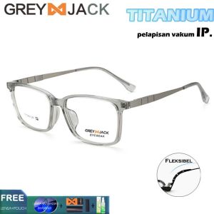 Grey Jack Frame Kacamata Titanium Design Kotak Elegant Style Terbaru Fashion Pria Dan Wanita Bisa Minus Antiradiasi/Blueray/Photocromic/Bluecormic 00150