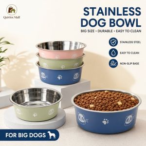 Stainless Steel Dog Bowl Anti Slip Bottom Multi Purpose Food Water Bowl For Big Dogs Pink Green
