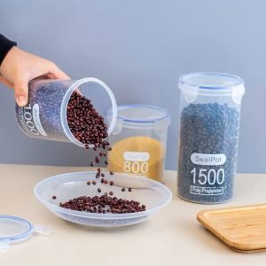 Airtight Food Storage Container Set Keep Fresh Clear Plastic Jars For Cereal Flour Sugar Cookies Candy Kitchen