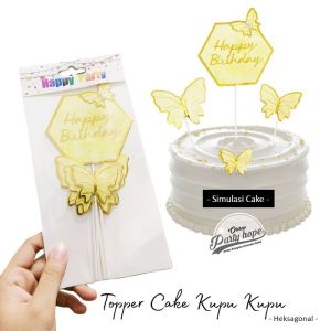 Topper Cake HBD Kupu Kupu Heksagonal / Hiasan Kue Topper HBD kupu kupu / Topper Kue Butterfly warna