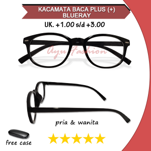 Kacamata Plus Rabun Dekat +1.00 sampai +3.00 Antiradiasi Frame Oval Full Bingkai Warna Hitam Kilap Untuk PRIA WANITA Orangtua Gaya TERBARU KEKINIAN - FREE CASE