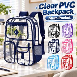 WININ Mult-Pocket Clear PVC Backpack Transparent Waterproof See-Through Bookbag Practical Wear-Resistant School Backpack SchoolTravelGym